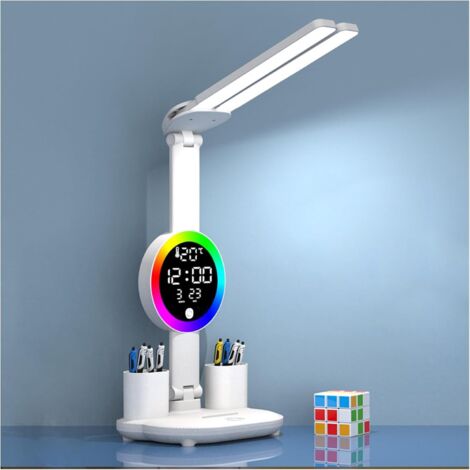 QIYAO Lampe De Bureau LED Pour Enfants: Lampe De Table Dimmable Avec Charge USB, Contrôle Tactile Et Luminosité Réglable, Pour Bureau Et Chambre À Coucher (Blanche)