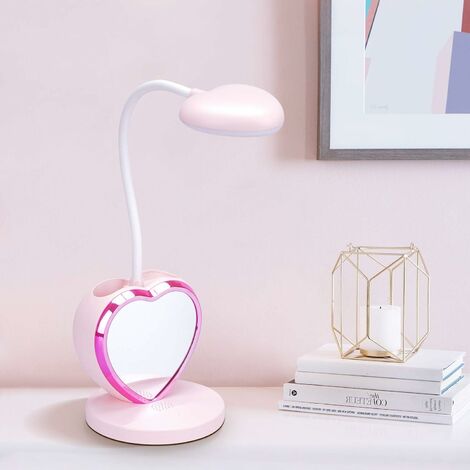 HYY AR Lampe de Bureau LED pour Filles - Agréable pour les Yeux - Porte-Stylo - Port USB Rechargeable - 2 Températures de Couleur - Rose (Modèle DEF)