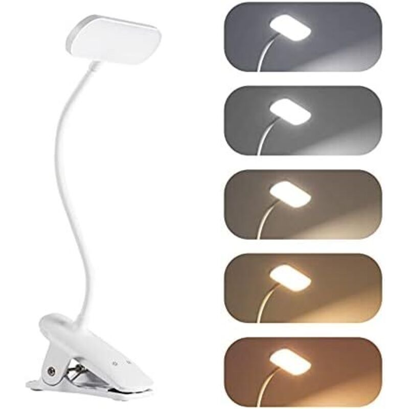 Lampe de Bureau LED sans Fil Rechargeable, Lampe à Clip avec 36 LED, Lampe de Lecture 5 températures de couleur et 5 luminosités, Réglable