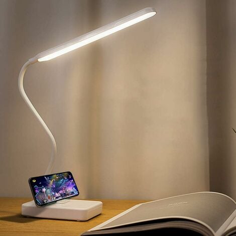 Lampe de bureau LED sans fil rechargeable par USB 2000 mAh alimentée par batterie, contrôle tactile 3 couleurs 6 luminosité réglable, lampe de table portable