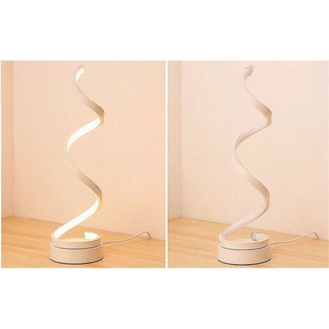Lampe de bureau LED spirale, lampe de table LED incurvée, lumière blanc chaud 12W, design LED acrylique créatif, parfaite pour les chambres et les salons (blanc).