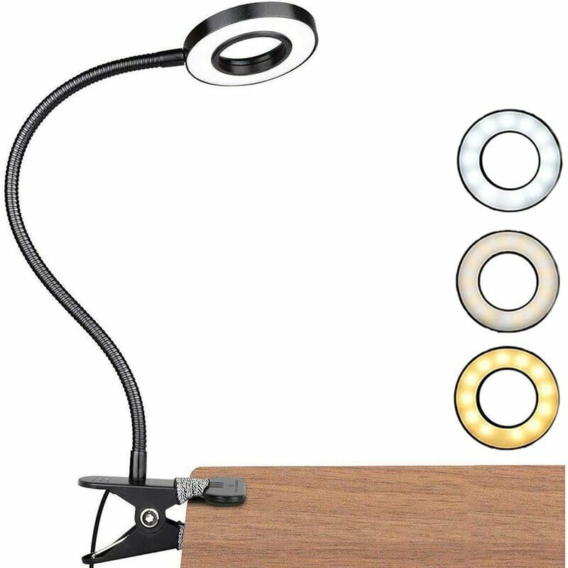 Lampe de bureau liseuse noire à clipser Lampe de bureau usb Lampe de bureau led dimmable à 10 niveaux,convient aux dortoirs, chambres, espaces