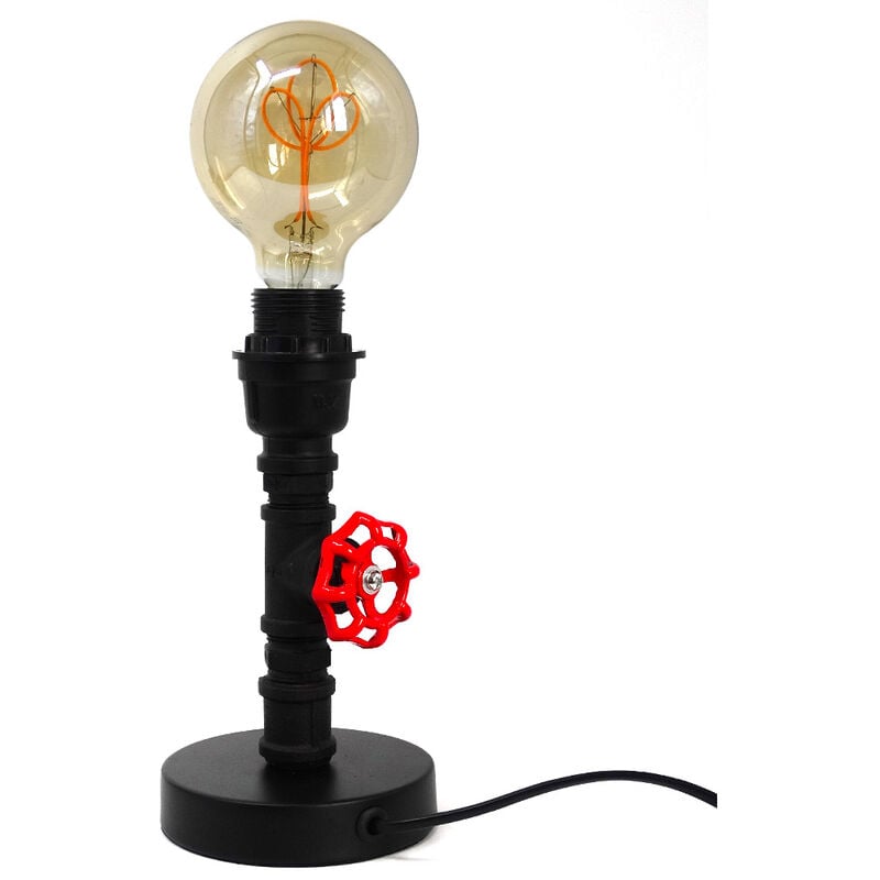 Sampa - Lampe de bureau moderne Robin métal noir et rouge compatible led