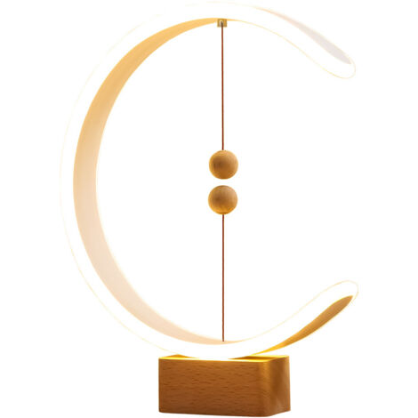 Lampe De Bureau Moderne,Lampe De Chevet Design Socle En Bois,Lampe De Table Led avec Magnétique Billes Flottantes Switch,Lampe à Poser Minimaliste Pour Chambre,Salon,Bureau