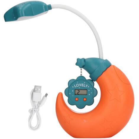 Lampe de bureau multifonction avec support stylo, miroir, horloge numérique et chargeur USB, design ludique pour enfants - Orange