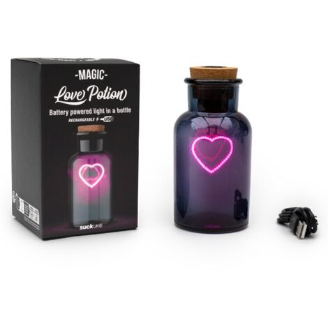 Lampe de bureau néon Love Potion en forme de cœur dans une bouteille