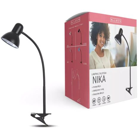 Lampe de bureau Nika E27 avec pince noire