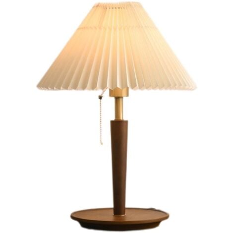 VICMHUANG Lampe de Bureau Plissée Rétro piètement en noyer H46cm