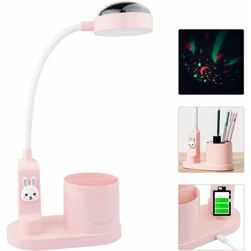 Lampe de bureau pour enfants, lampe de table d'étude avec porte-stylo, lampe de chevet à changement de couleur automatique, lampe de lecture led