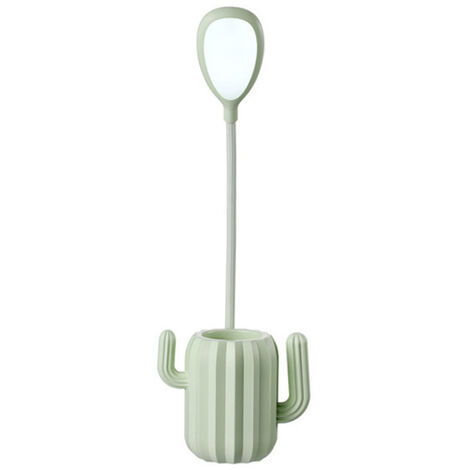 Lampe de bureau, protection des yeux, lampe de bureau LED à intensité variable, porte-stylo cactus, lampe de lecture rechargeable, lampe de chevet, lampe de bureau pour filles et enfants (vert)
