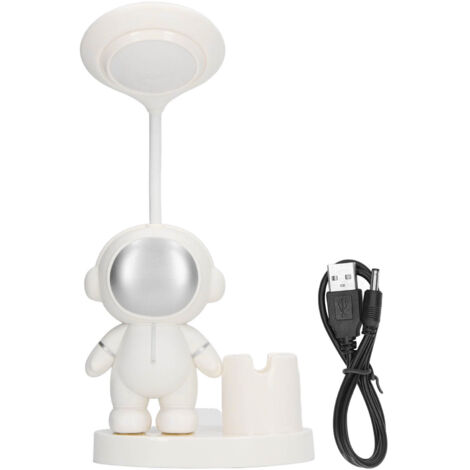 Lampe de bureau rechargeable en forme d'astronaute avec porte-stylo et taille-crayon, blanc pour chambre et dortoir