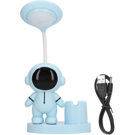 Lampe de bureau rechargeable en forme d'astronaute bleue avec porte-stylo et taille-crayon pour chambre d'étudiant