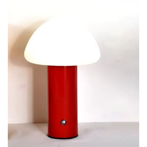 Lampe de bureau rechargeable, jolie veilleuse en forme de champignon, lampe de chevet, 1800 mAh, lumière tricolore, rouge