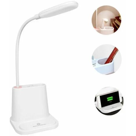 Lampe de bureau rechargeable USB, lampe de lecture LED tactile, veilleuse de chevet.
