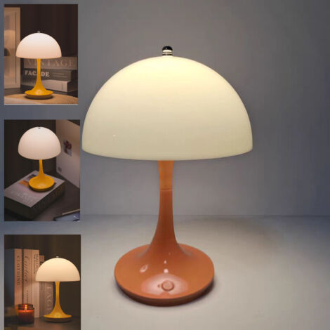 Lampe de bureau rétro champignon, 3 niveaux à intensité variable, lampe de bureau LED rechargeable 3 W, lampe de chevet rétro (orange)