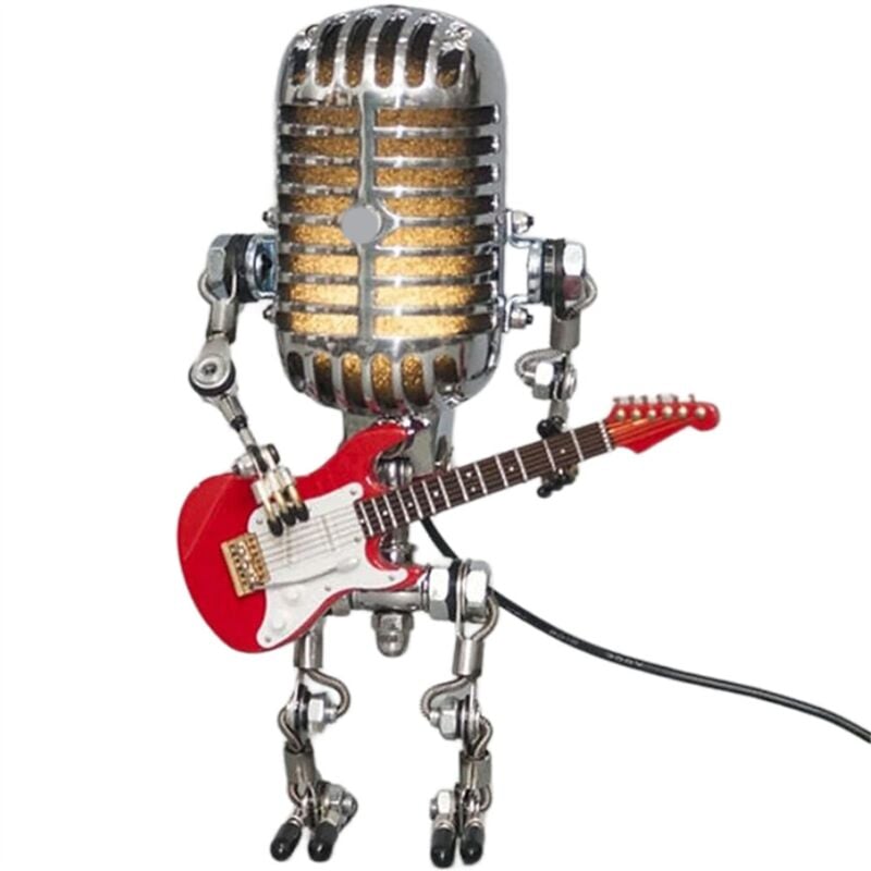 Tlily - Lampe de Bureau Robot Microphone Vintage de Style RéTro, Lampe de Table à Variateur Tactile Robot Microphone Vintage Rouge