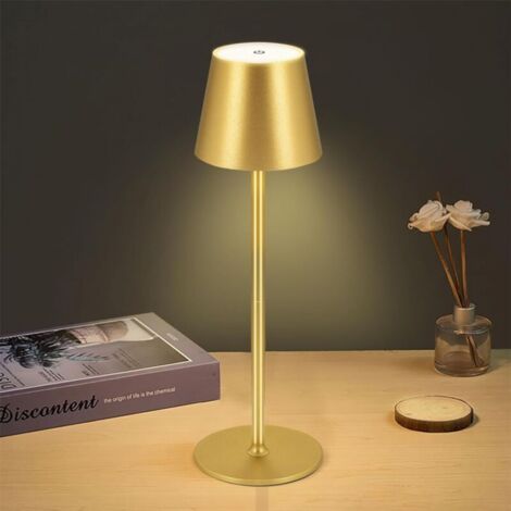 Lampe de bureau sans fil dorée 10 x 10 x 38 cm, 1 LED, rechargeable, tactile, idéale pour la salle à manger, la chambre ou le bar.