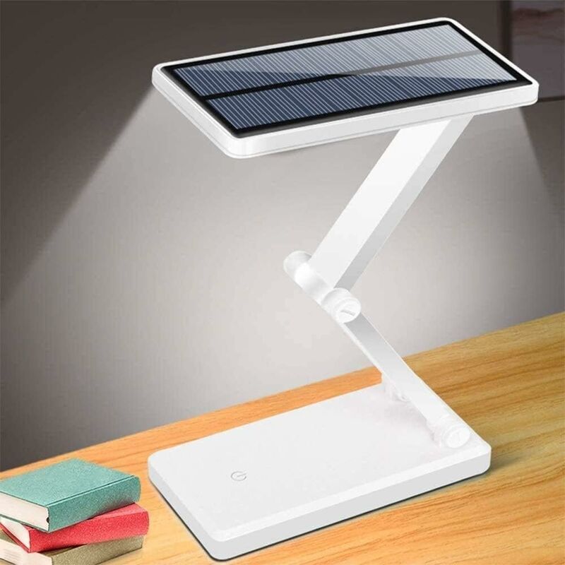 ZVD - Lampe de bureau solaire/USB - Lampe de lecture solaire portable - Rechargeable - Col de cygne flexible - 4LED