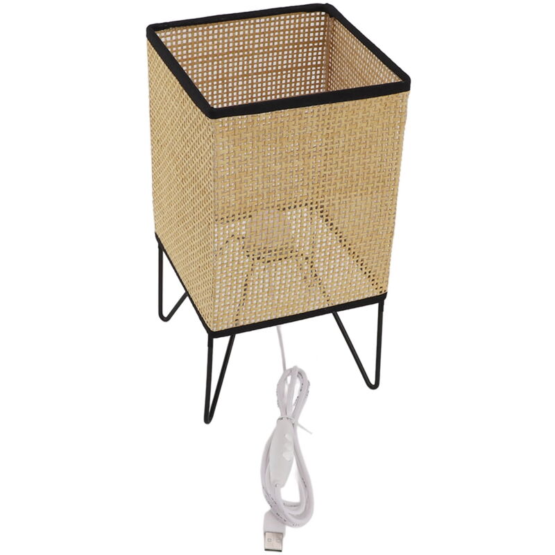 Lampe de bureau tissée en rotin à intensité variable, lampe de chevet à LED vintage à lumière chaude, lampe de table à brancher pour chambre à