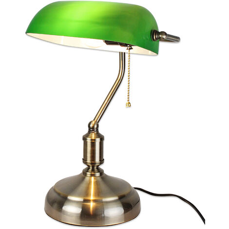 Lampe De Banquier Traditionnelle Verte Avec Interrupteur Tirette, Lampe De  Bureau Rétro Lampe De Banquier, Finition Laiton, Avec Abat-Jour En Verre  Vert Nostalgique Et Base En Bois, E27 : : Luminaires et