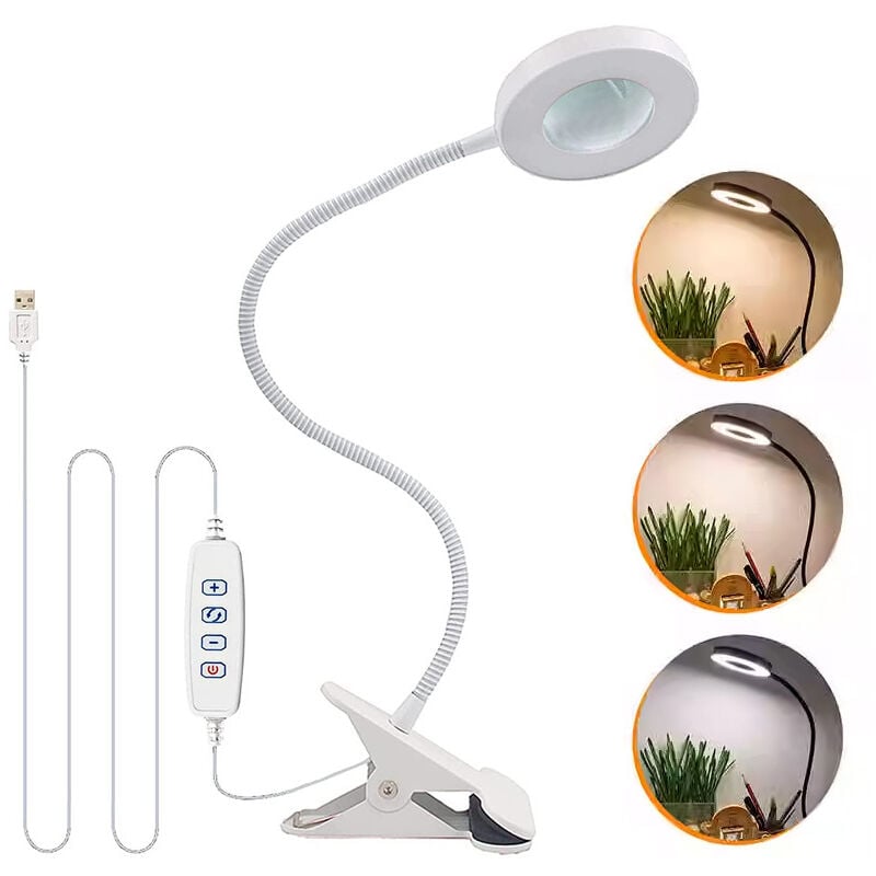 Tigrezy - Lampe de Bureau,Lampe Clips 3 Modes d'Éclairage&10 Niveaux Dimmable,Lampe de Lecture à Pince pour Lire et Travailler,Lampe Bureau avec