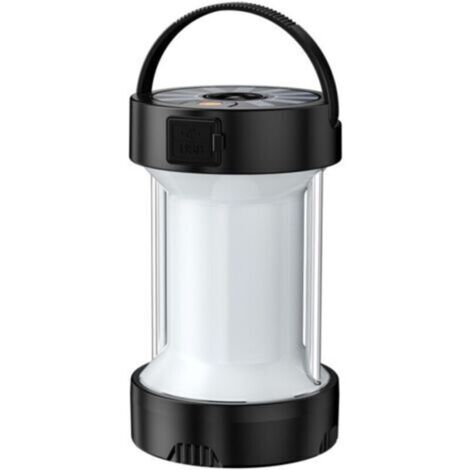 Lampe de camping extérieure rechargeable de type C, 1000 lumens, 4 modes alimentés par batterie, lampe de secours à LED solaire multifonction étanche pour le camping, la randonnée, la pêche Noir