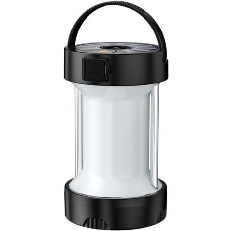 Lampe de camping extérieure rechargeable de type C, 1000 lumens, 4 modes alimentés par batterie, lampe de secours à LED solaire multifonction étanche pour le camping, la randonnée, la pêche Noir