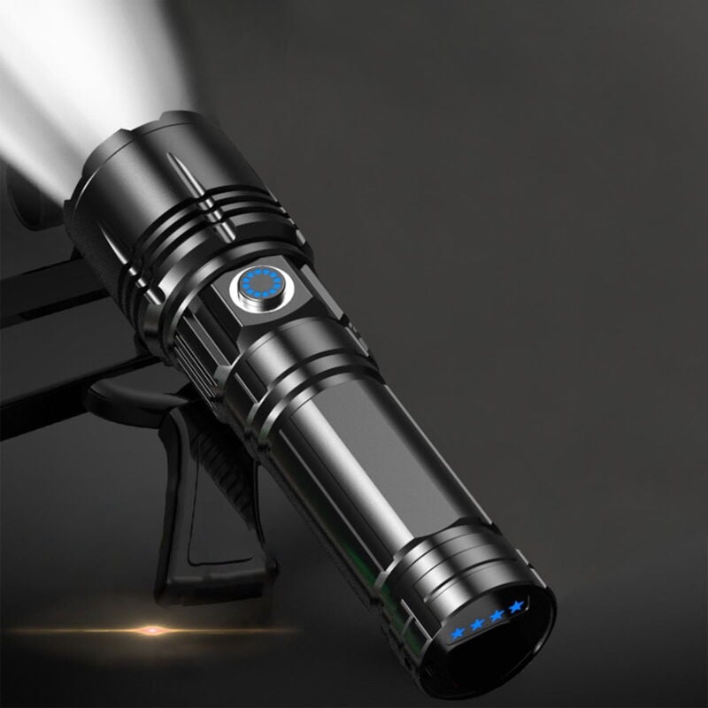 Lampe de camping haute luminosité avec zoom télescopique, batterie rechargeable longue durée, affichage 5 modes, lampe de poche étanche, cadeau pour