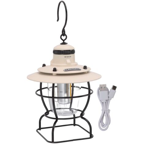 Lampe de Camping Lampe de Tente à LED de Style Rétro avec Batterie Rechargeable pour Le Camping, la Randonnée, Les Voyages(Blanc Laiteux)