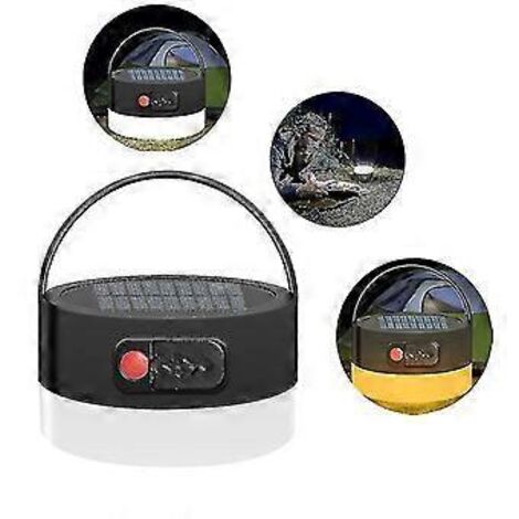 Lampe de camping, lampe torche solaire USB pour le camping, lampe de tente ronde et étanche, lanterne pour la randonnée, la pêche et les voyages en plein air