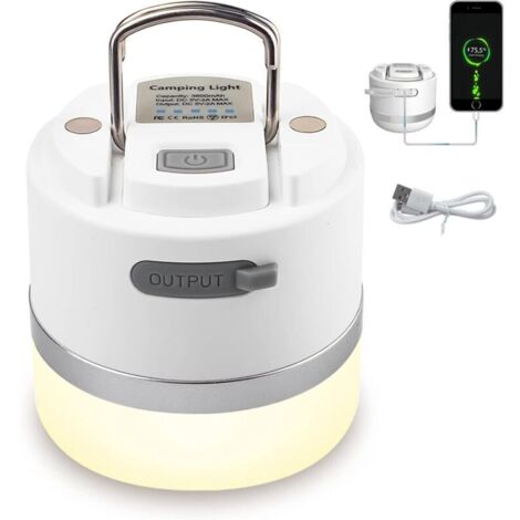 Lampe de Camping, Lanterne de Camping à LED Lampe de Tente Rechargeable par USB,étanches IP65, avec Crochet, Lampe Camping à Aimant à Intensité Variable pour la Randonnée, Les Urgences [Classe énergét