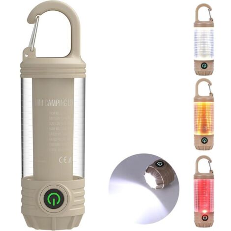 Lampe de camping – Lanterne de camping rechargeable avec crochet, mini lampe de poche LED portable, lampe de tente 6 modes d'éclairage, lumière d'urgence étanche pour occultation, ouragan