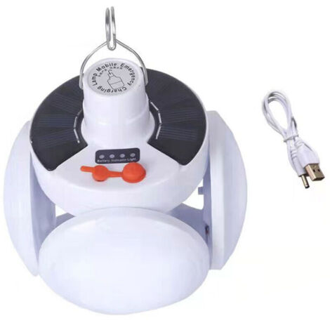 Lampe de camping LED à énergie solaire avec batterie rechargeable USB et crochet