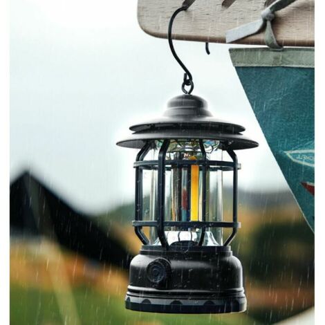 Lampe de camping LED étanche IPX4, outil de survie pour les ouragans, les urgences, les tempêtes, les pannes de courant, lanterne d'extéri portable, noire Rechargeable