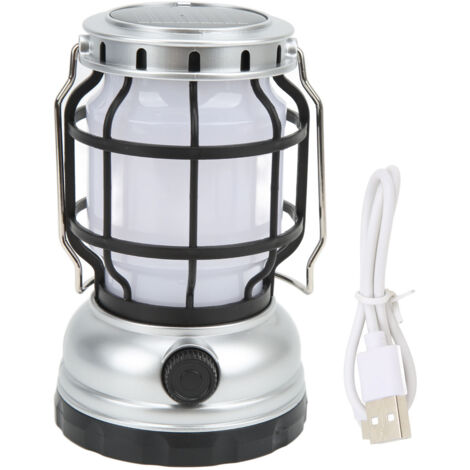 Lampe de Camping LED Rechargeable USB et Solaire, Lumière d'Urgence pour Randonnée Maison Argentée