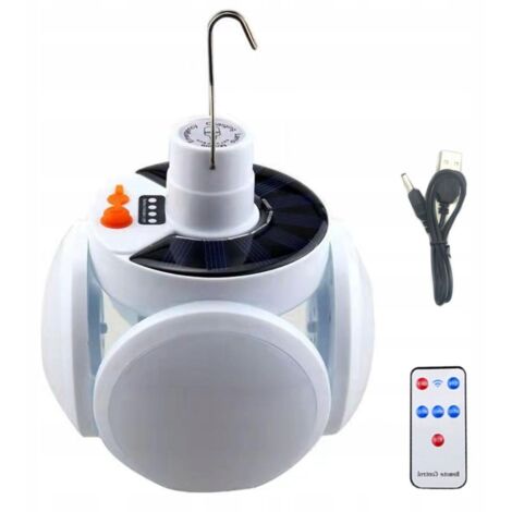 Lampe de camping LED solaire/rechargeable par USB avec télécommande pour tente, étanche IP45, idéale pour la randonnée, le camping, les urgences et l'extérieur