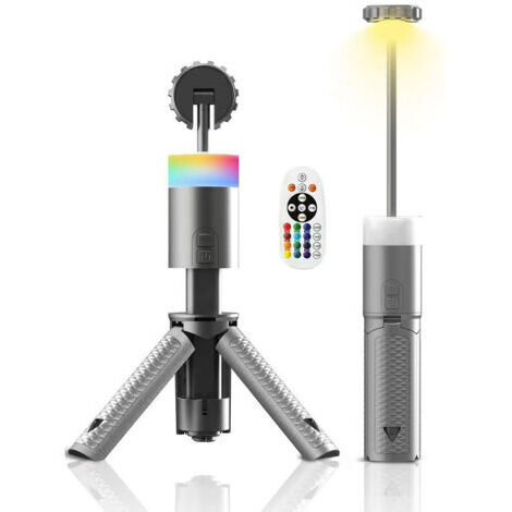 Lampe de camping portable rechargeable avec 3 modes, charge de type C, éclairage stéréo 720°, lampe de camping et flash pour aventure, urgence, camping, randonnée (gris clair)