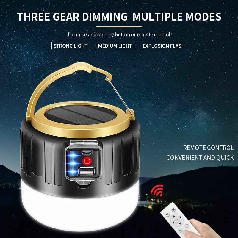 Lampe de camping rechargeable, Lampe solaire à led rechargeable, Ensoleillé