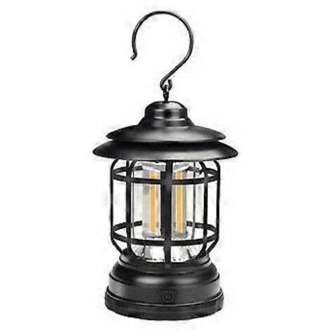 Lampe de camping rétro portable SZTXJ à piles avec crochet pour feu de camp, randonnée et pêche, noire