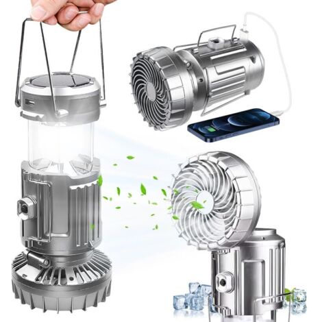 Lampe de camping solaire, lanterne de camping LED 1500 mAh, ventilateur portable, lampe de camping rechargeable par USB, étanche, lampe de camping à piles pour coupure de courant, camping, randonnée,