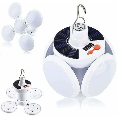 Lampe de camping solaire LED rechargeable, 5 modes SOS étanche Mini lampe de camping pliable pour extérieur portable lampe de camping tente lampe batterie externe