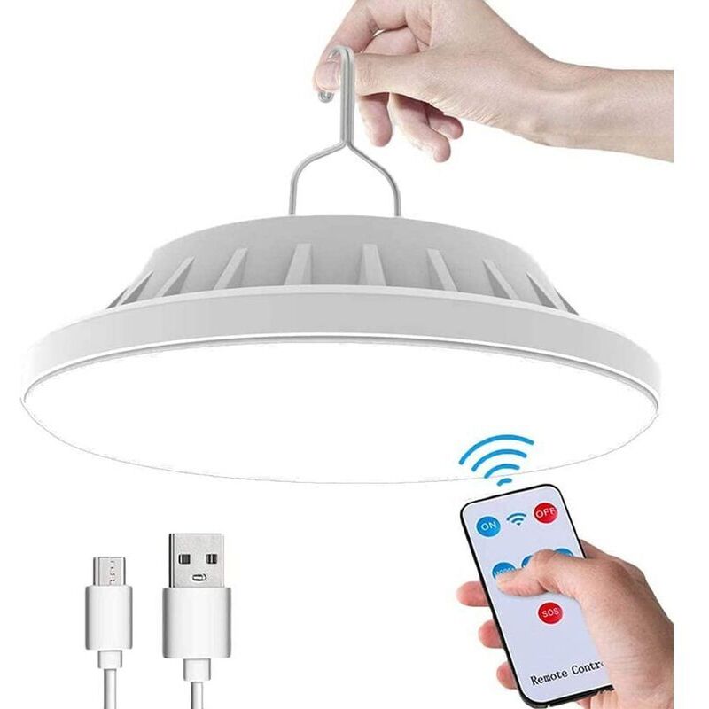 Lampe de Camping Solaire led Rechargeable par usb avec Télécommande, 5 Modes Lumière de Tente IPX7 Étanche Lampe de Camping avec Power Bank pour