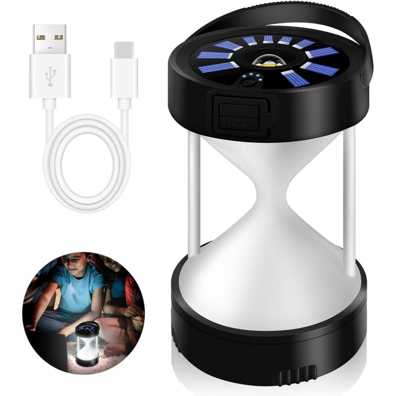 Lampe de camping solaire à led usb-c rechargeable avec indicateur de batterie - Fixation magnétique inférieure pour la randonnée en plein air, les