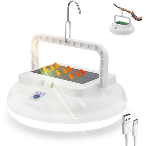Lampe de camping solaire pour tente, lanterne de camping rechargeable avec 3 modes, 4500LM, lampe de tente suspendue étanche IPX4, 126 LED, lampe d'extérieur pour le camping, la randonnée, les pannes 