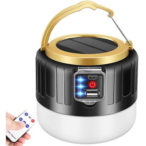 Lampe De Camping Solaire Rechargeable Par Usb (noire), Lampe De Camping  Distance Pour Tente 1000lm, Lampe De Tente Tanche  5 Modes, Adapte  La R