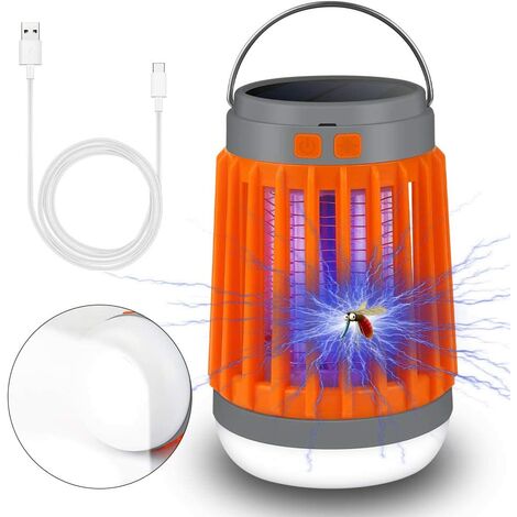 Lampe de camping solaire solaire lampe de camping anti-insectes anti-moustiques, lampe de camping Lantern IP67 étanche portable lampe de moustiquaire USB rechargeable pour intérieur et extérieur