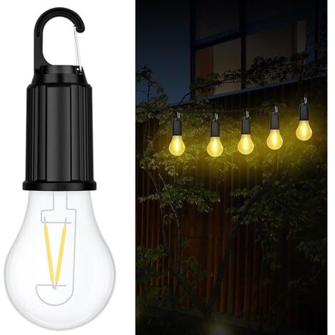 Lampe de Camping, USB C Ampoule Rechargeable, Blanc Chaud 3000K, 3 Modes, Ampoule Camping Tente avec Crochet, Lampe Rechargeable Portable pour Camping, Randonnée, Aventure, Jardin (1PC)
