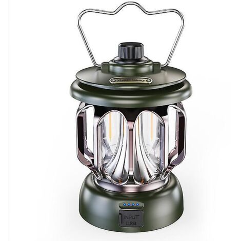 Lampe de camping vintage à LED avec batterie externe rechargeable par USB, lumière blanche chaude à intensité variable et batterie externe de 5200 mAh pour les activités de plein air