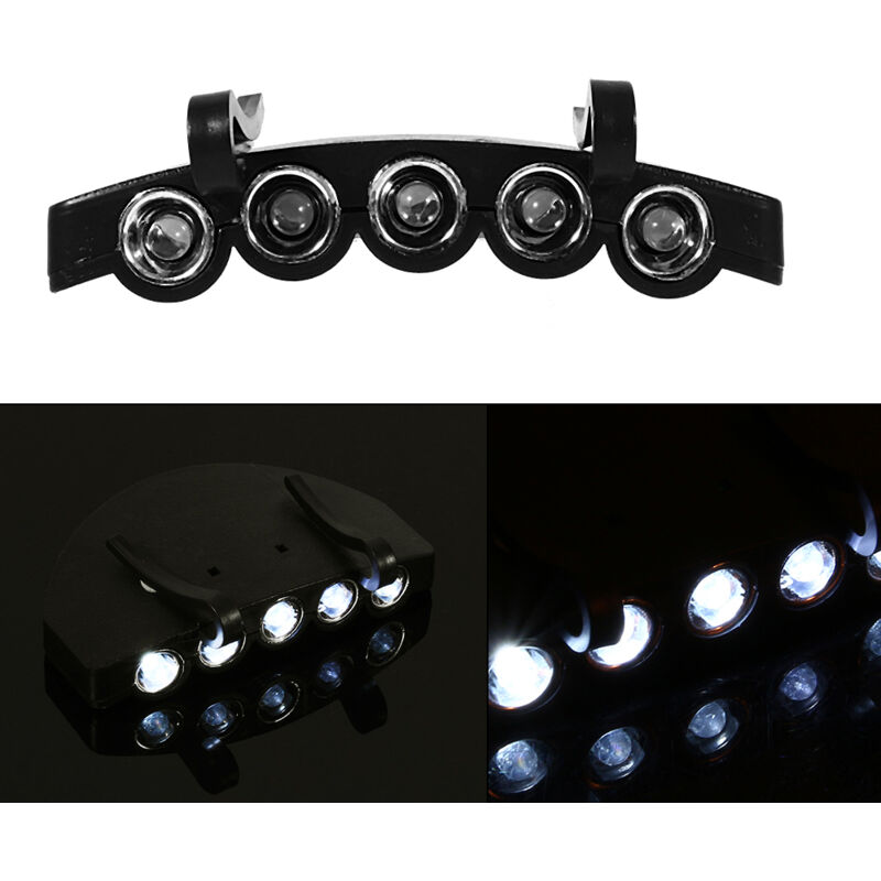 Lampe de Casquette 5 led Lampe de Casque à Clip Eclairage Frontale Super Lumineux pour Pêche Camping Randonnée