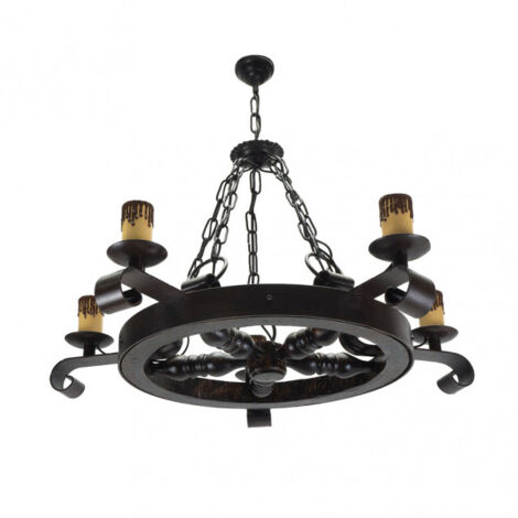 Lampe de Ceiling Rustic Wheel 5 Lights. 5xE27 60w. Mesures 68x55cm.